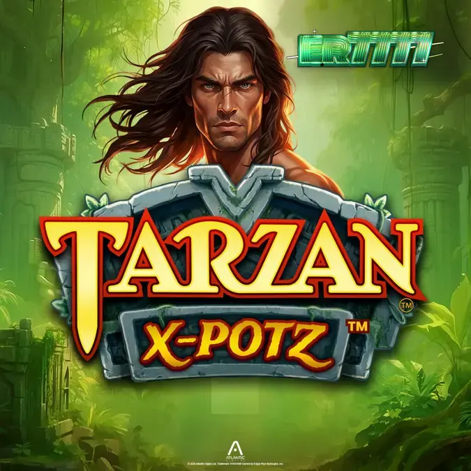 Tampilan visual slot Tarzan X-Potz dengan tema hutan dan kuil batu